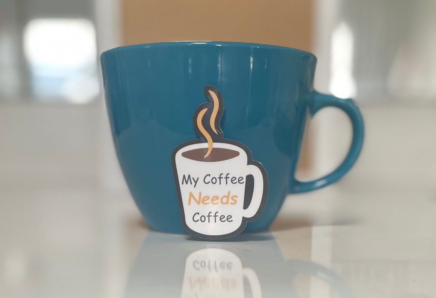 My Coffee Needs Coffee Yellow- Funny Teacher Vinyl Sticker- Blue Cup