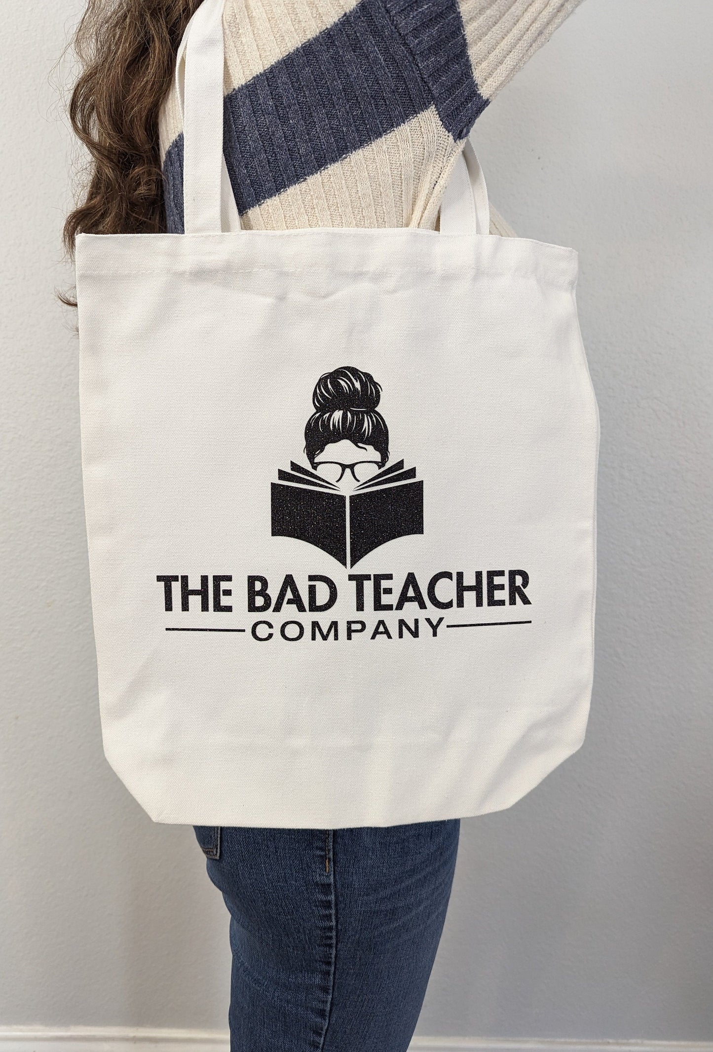 The Bad Teacher Co. Black Glitter Canvas Tote Bag