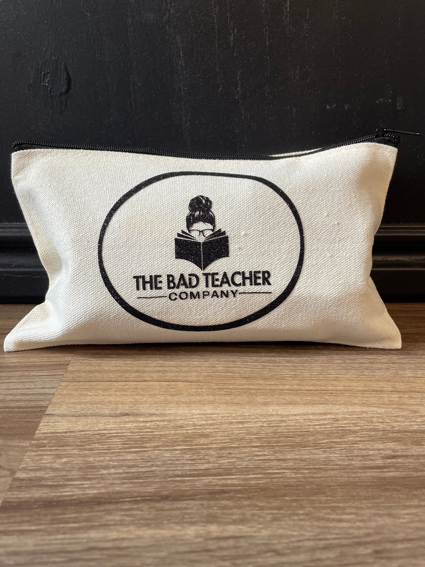 The Bad Teacher Co. Canvas Black Glitter Pencil Pouch