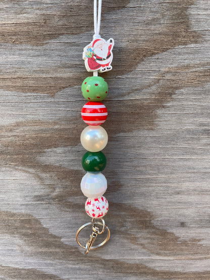 Stylish Teacher Lanyard: Festive Wooden Beads Santa