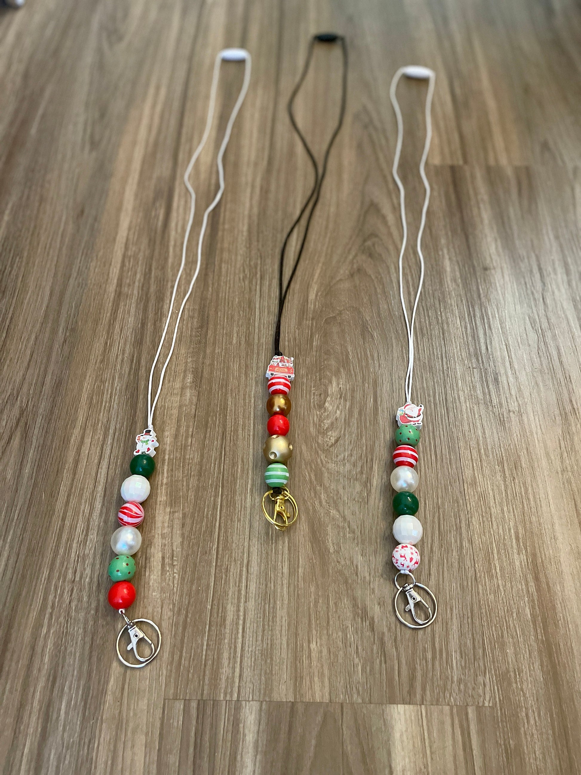 Christmas-themed Teacher Lanyard with Wooden Beads Long Cord