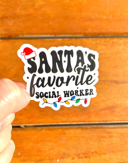 Santa's Favorite Social Worker Vinyl Sticker|Christmas Sticker