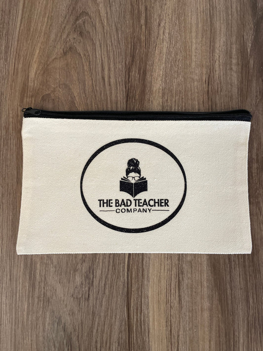The Bad Teacher Co. Canvas Black Glitter Pencil Pouch