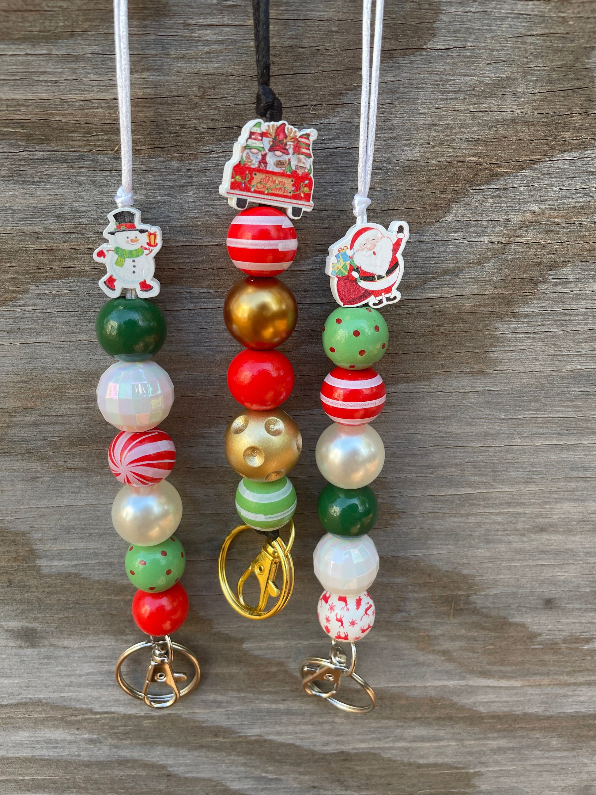 Teacher Lanyard: Festive Christmas Wooden Beads Three