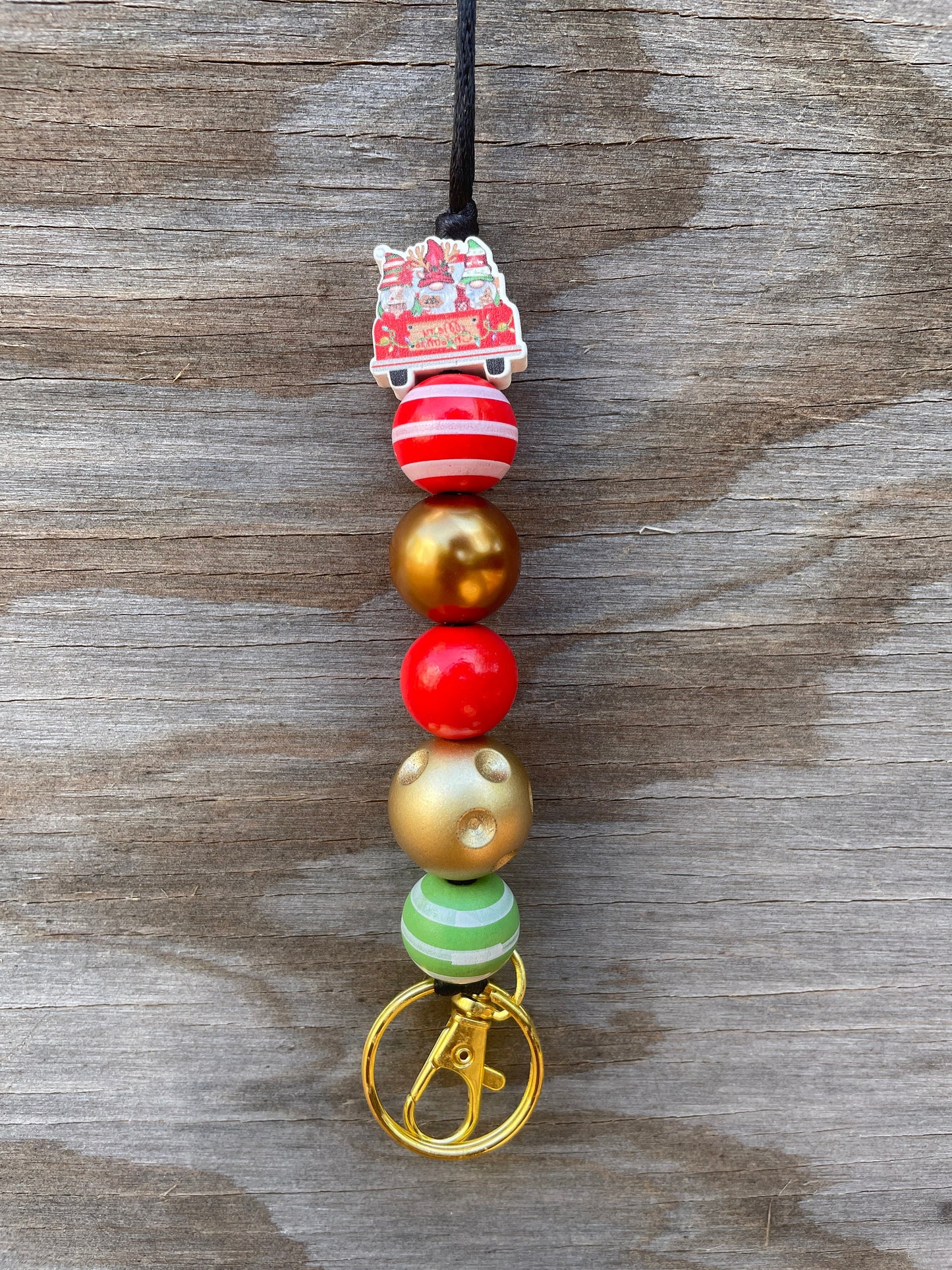 Stylish Teacher Lanyard: Festive Wooden Beads Gnome