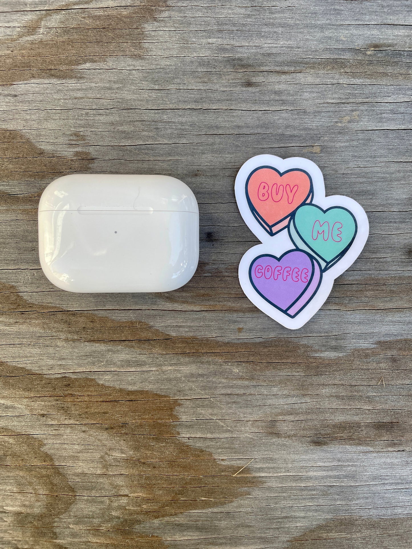 Vinyl sticker featuring hilarious Valentine candy saying 'Buy Me Coffee' for teachers with a sense of humor- size