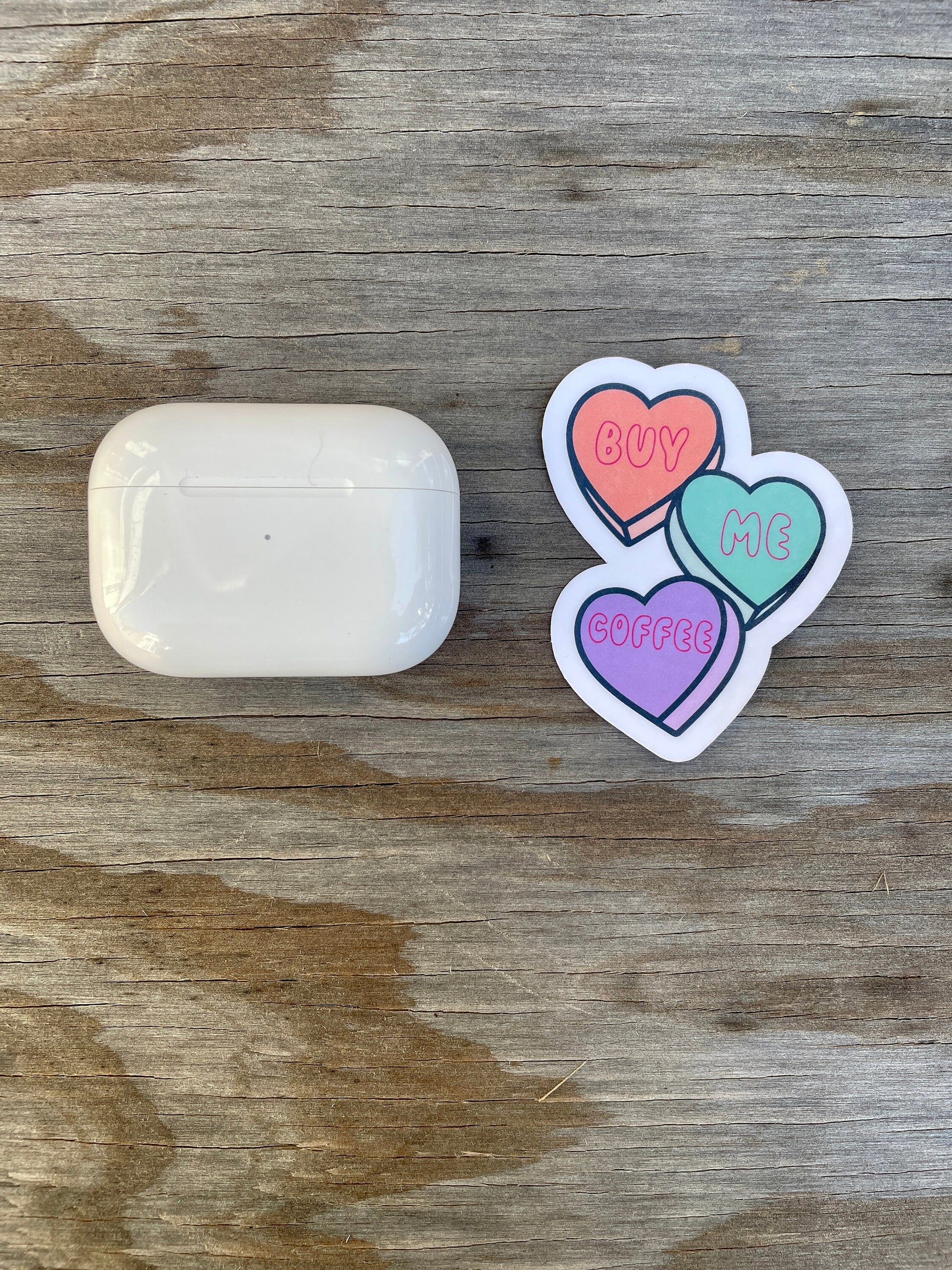 Vinyl sticker featuring hilarious Valentine candy saying 'Buy Me Coffee' for teachers with a sense of humor- size