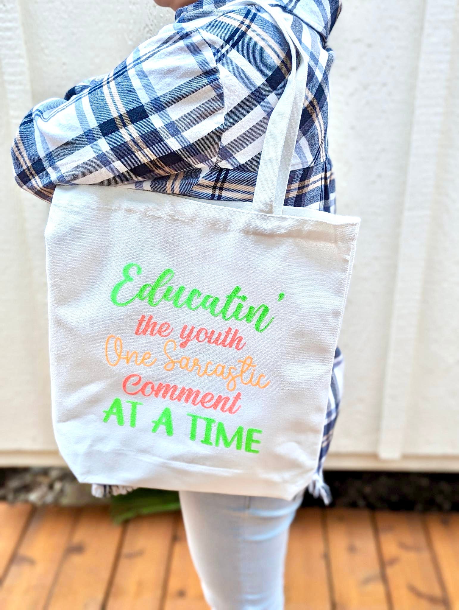 Sarcastic Comments from Funny Teachers Canvas Tote Bag- On Shoulder